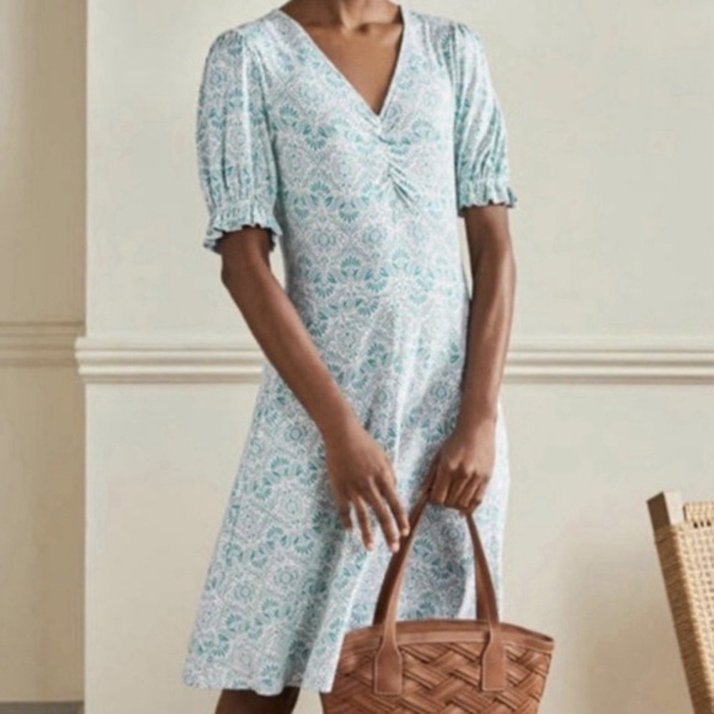 Boden Womens Dress Oriental Diamond Aqua Cottagecore Modest Boho Womens‎ Size 4